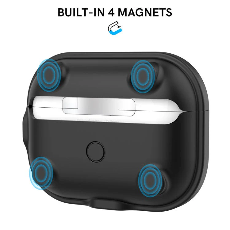 AHASTYLE WE15 Silicone Cover for AirPods Pro 2 Case Magnetic Wireless Charging Headset Protective Case with Strap - Black - Image 3