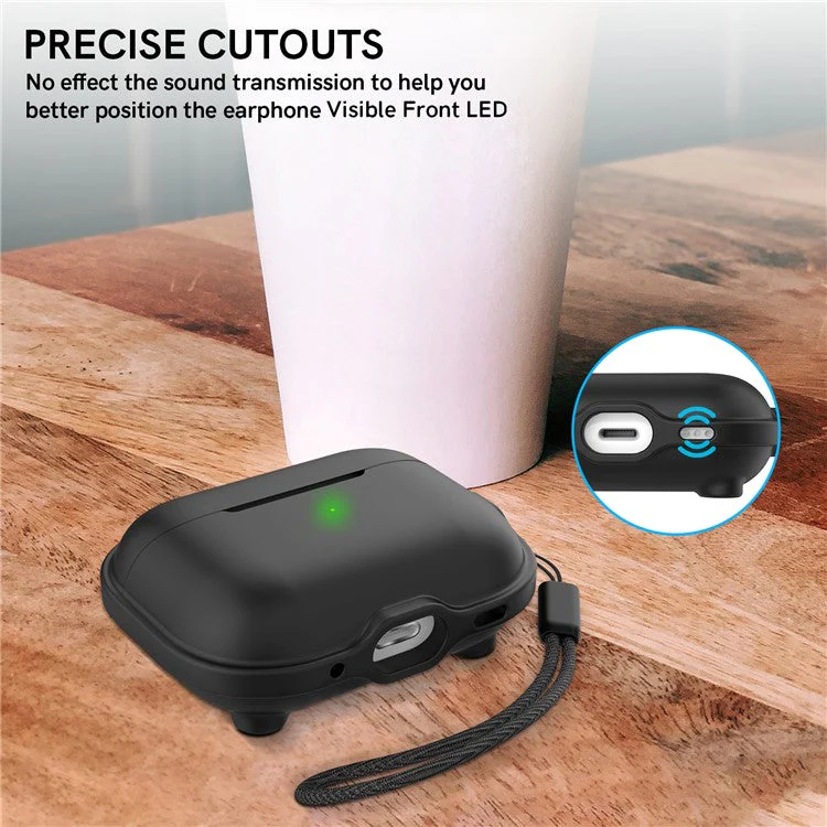 AHASTYLE WE15 Silicone Cover for AirPods Pro 2 Case Magnetic Wireless Charging Headset Protective Case with Strap - Black - Image 5