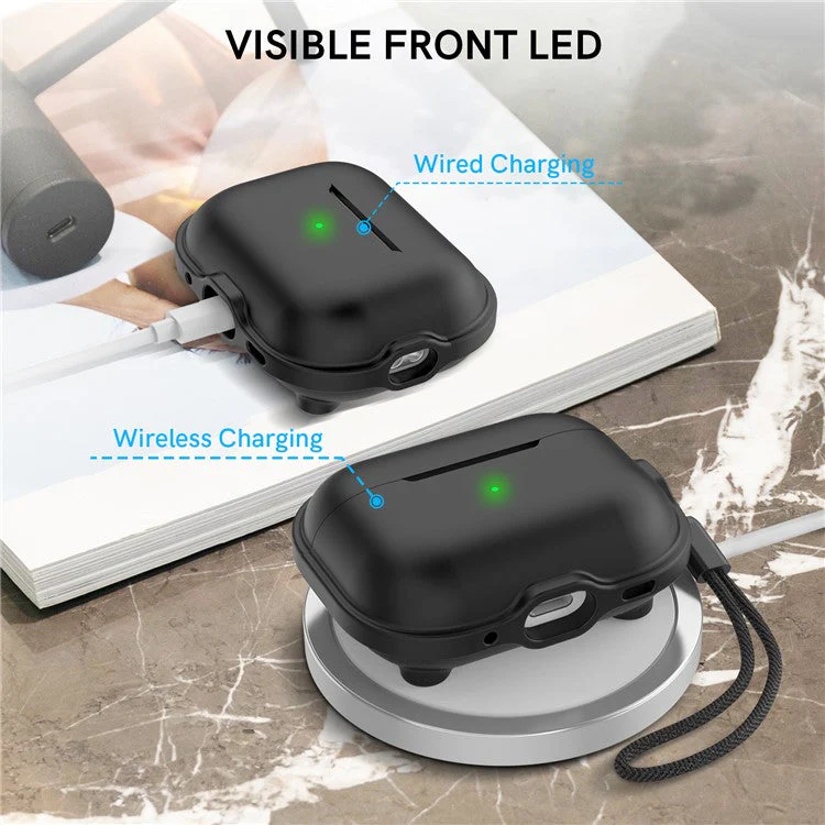 AHASTYLE WE15 Silicone Cover for AirPods Pro 2 Case Magnetic Wireless Charging Headset Protective Case with Strap - Black - Image 6