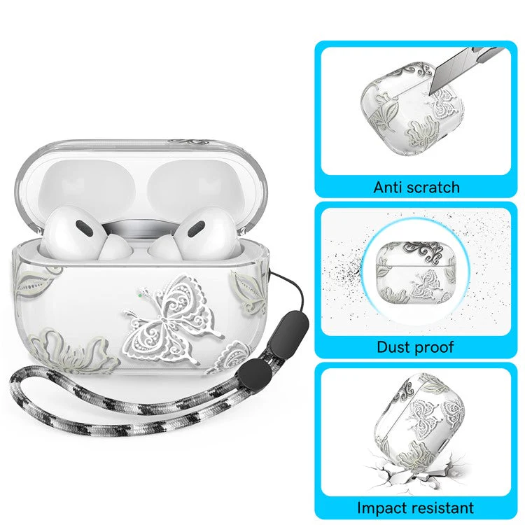 AHASTYLE WE17 Silicone Case for AirPods Pro 2 , Butterfly Printing Bluetooth Earphone Protective Cover - Image 3
