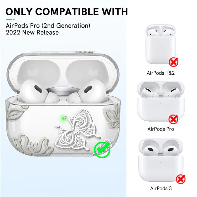 AHASTYLE WE17 Silicone Case for AirPods Pro 2 , Butterfly Printing Bluetooth Earphone Protective Cover - Image 6
