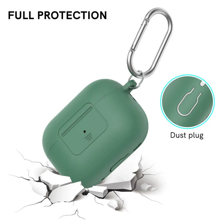 AHASTYLE WG108 Silicone Case for AirPods Pro 2 Case Cover Anti-Fall Integrated Bluetooth Headset Protector with Strap, Hook - Midnight Green - Image 4
