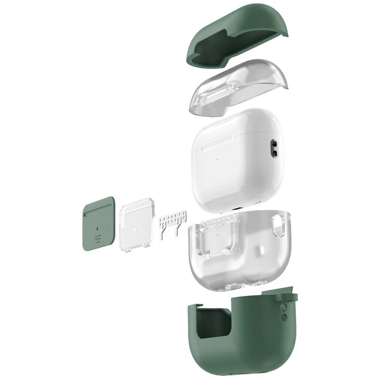 AHASTYLE WG108 Silicone Case for AirPods Pro 2 Case Cover Anti-Fall Integrated Bluetooth Headset Protector with Strap, Hook - Midnight Green - Image 8