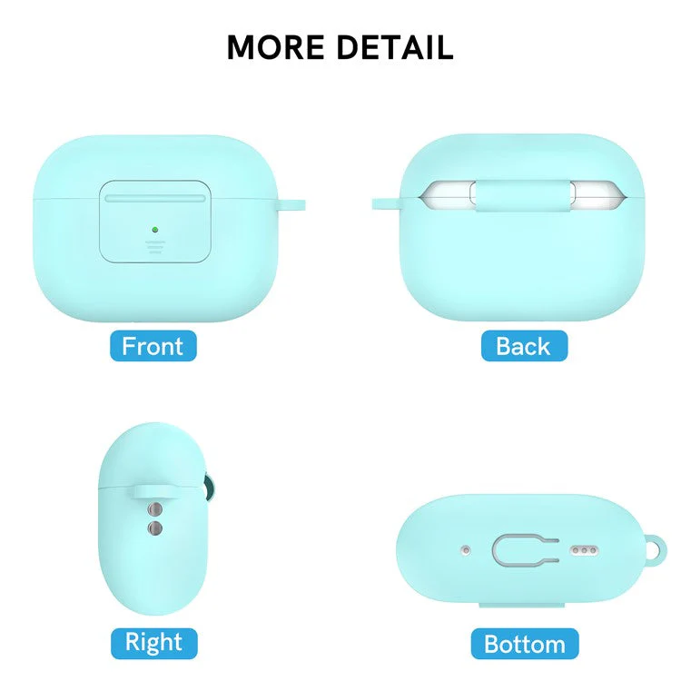 AHASTYLE WG108 Silicone Case for AirPods Pro 2 Case Cover Anti-Fall Integrated Bluetooth Headset Protector with Strap, Hook - Mint Green - Image 3