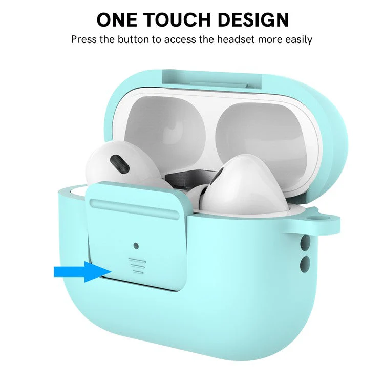 AHASTYLE WG108 Silicone Case for AirPods Pro 2 Case Cover Anti-Fall Integrated Bluetooth Headset Protector with Strap, Hook - Mint Green - Image 5