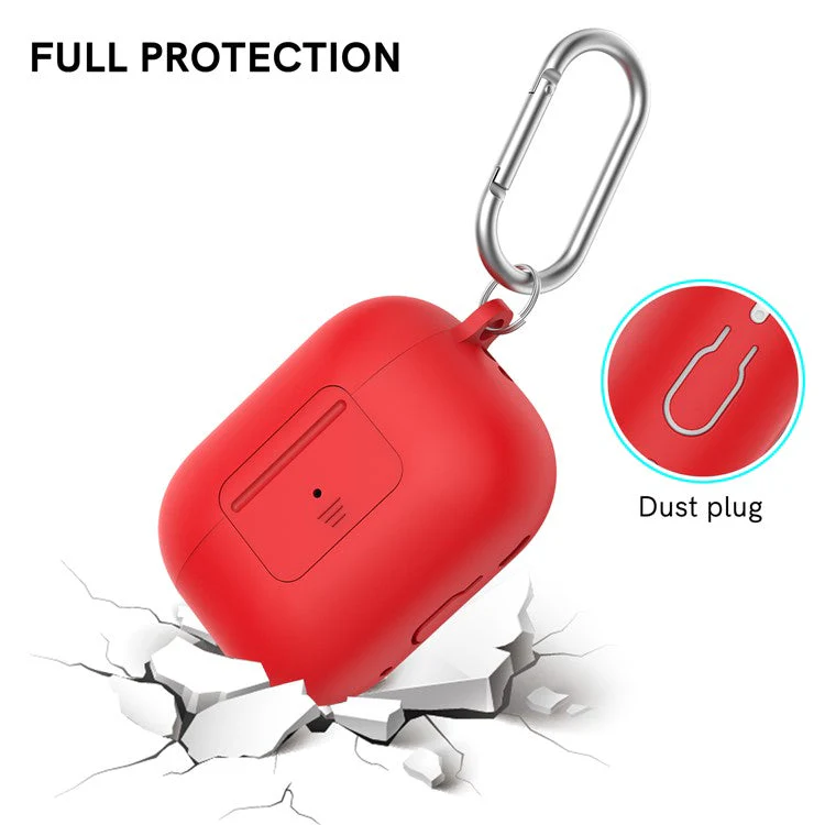 AHASTYLE WG108 Silicone Case for AirPods Pro 2 Case Cover Anti-Fall Integrated Bluetooth Headset Protector with Strap, Hook - Red - Image 4