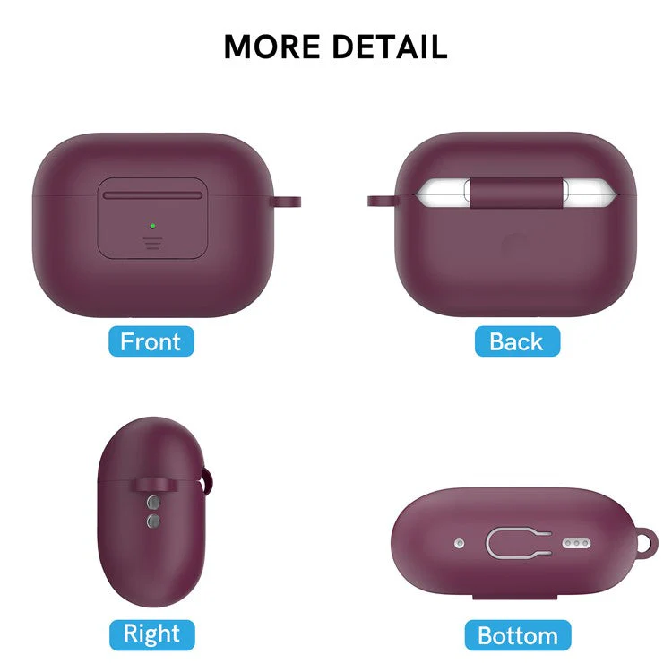 AHASTYLE WG108 Silicone Case for AirPods Pro 2 Case Cover Anti-Fall Integrated Bluetooth Headset Protector with Strap, Hook - Wine Red - Image 3