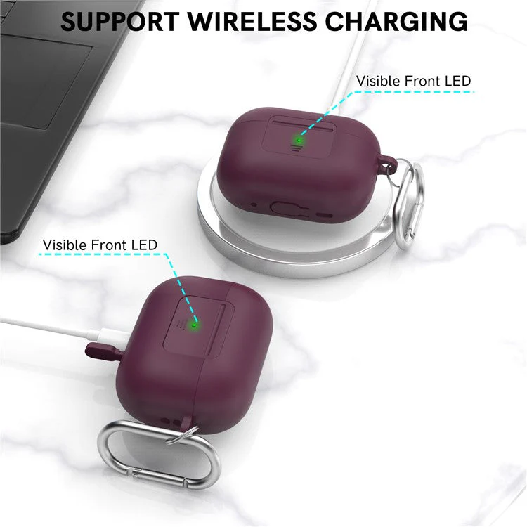 AHASTYLE WG108 Silicone Case for AirPods Pro 2 Case Cover Anti-Fall Integrated Bluetooth Headset Protector with Strap, Hook - Wine Red - Image 6