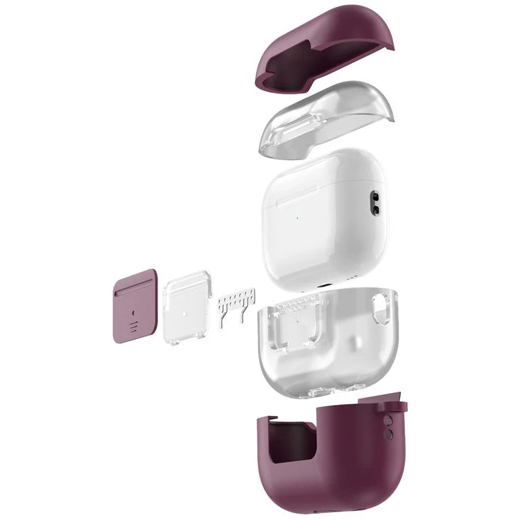 AHASTYLE WG108 Silicone Case for AirPods Pro 2 Case Cover Anti-Fall Integrated Bluetooth Headset Protector with Strap, Hook - Wine Red - Image 8
