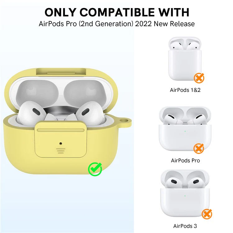AHASTYLE WG108 Silicone Case for AirPods Pro 2 Case Cover Anti-Fall Integrated Bluetooth Headset Protector with Strap, Hook - Yellow - Image 2