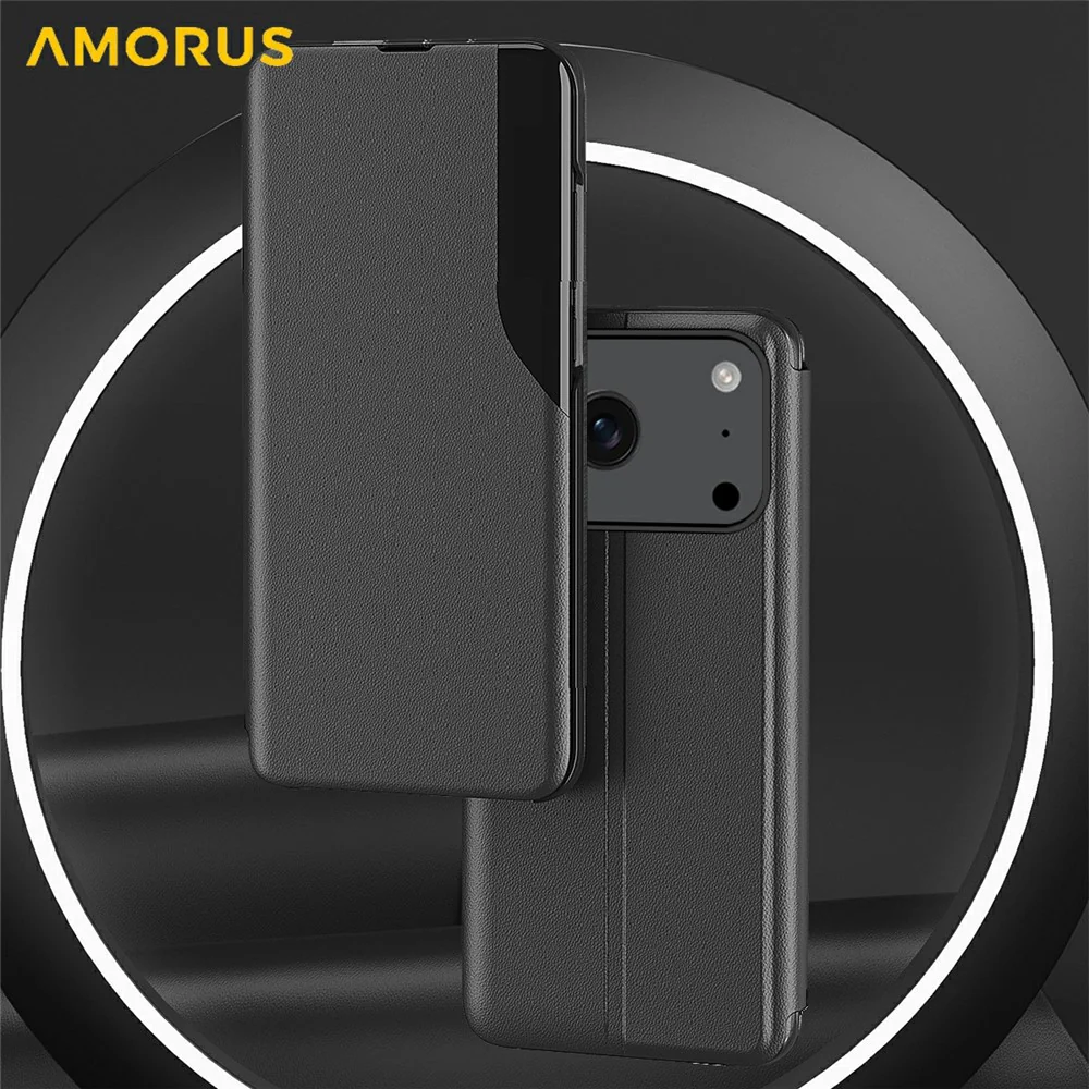 AMORUS For iPhone 17 Pro Max Case Folio Flip Stand PU Leather Phone Cover - Black - Image 2