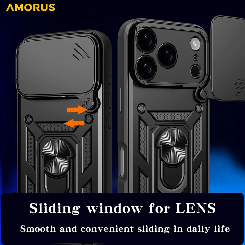 AMORUS For iPhone 17 Pro Max Case Kickstand PC + TPU Phone Cover with Camera Lens Slider - Blue - Image 4
