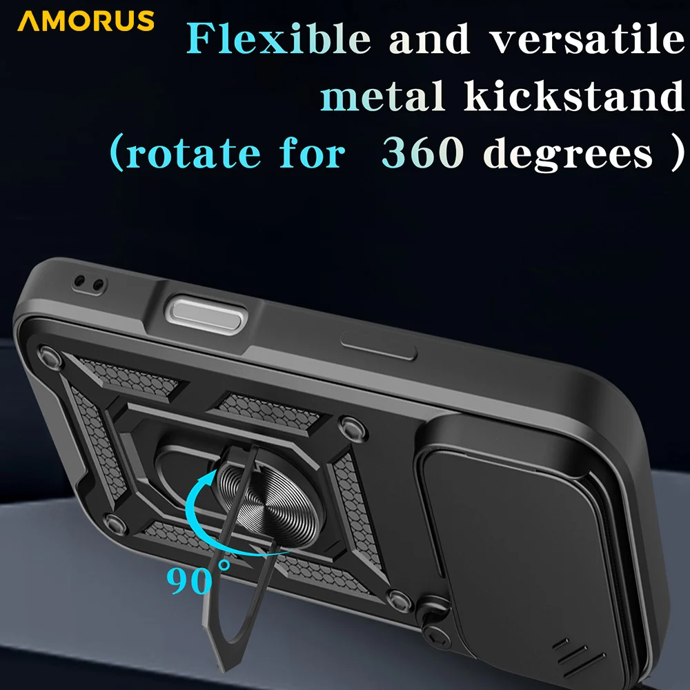 AMORUS For iPhone 17 Pro Max Case Kickstand PC + TPU Phone Cover with Camera Lens Slider - Gold - Image 3