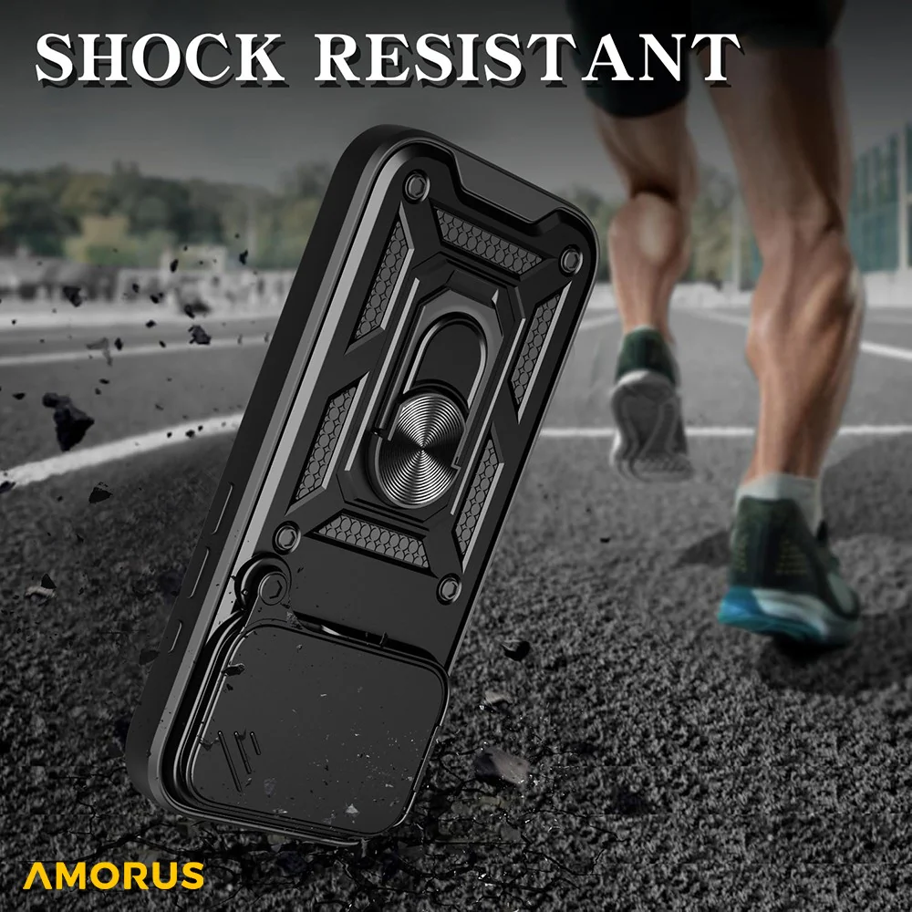 AMORUS For iPhone 17 Pro Max Case Kickstand PC + TPU Phone Cover with Camera Lens Slider - Green - Image 6