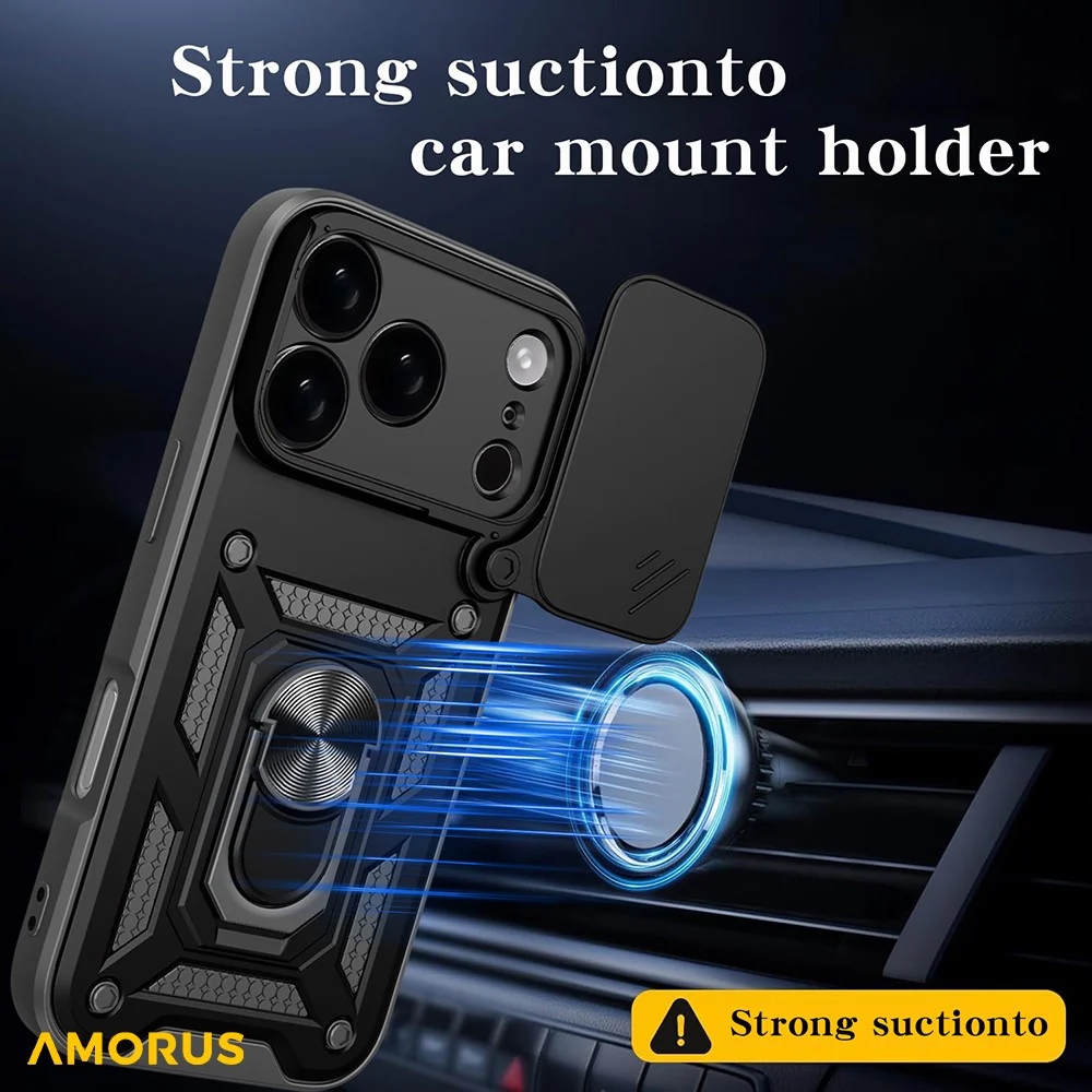 AMORUS For iPhone 17 Pro Max Case Kickstand PC + TPU Phone Cover with Camera Lens Slider - Rose Gold - Image 7