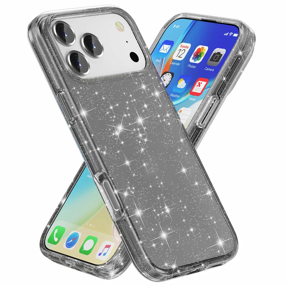 AMORUS For iPhone 17 Pro Max Case Soft TPU Hard PC Back Shockproof Phone Cover - Glitter Black - Image 2