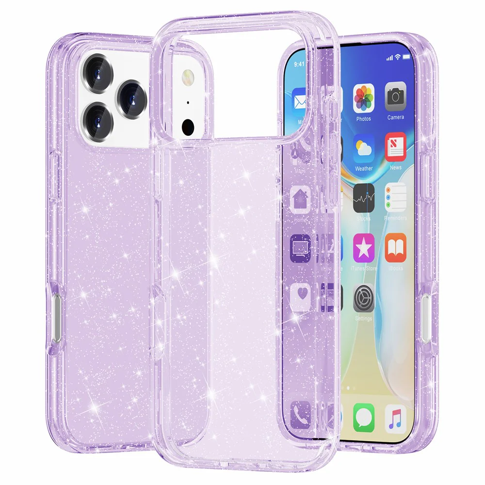 AMORUS For iPhone 17 Pro Max Case Soft TPU Hard PC Back Shockproof Phone Cover - Glitter Purple - Image 5