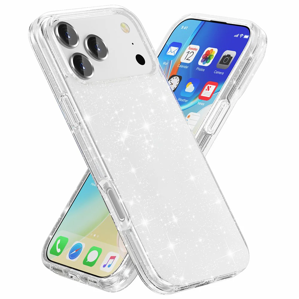 AMORUS For iPhone 17 Pro Max Case Soft TPU Hard PC Back Shockproof Phone Cover - Glitter White - Image 2
