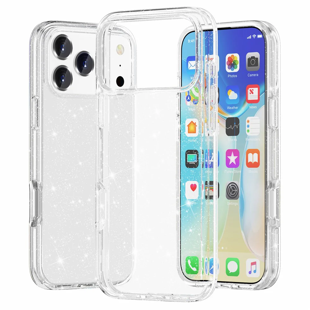 AMORUS For iPhone 17 Pro Max Case Soft TPU Hard PC Back Shockproof Phone Cover - Glitter White - Image 5