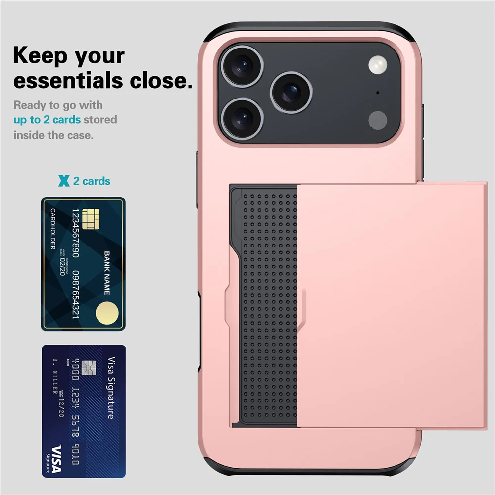 AMORUS For iPhone 17 Pro Max Case with Sliding Card Holder PC TPU Phone Back Cover - White - Image 2