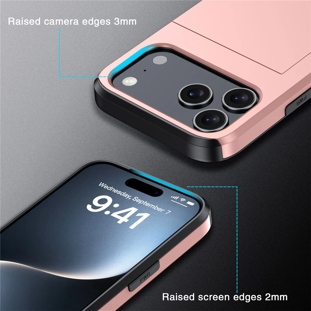 AMORUS For iPhone 17 Pro Max Case with Sliding Card Holder PC TPU Phone Back Cover - White - Image 4