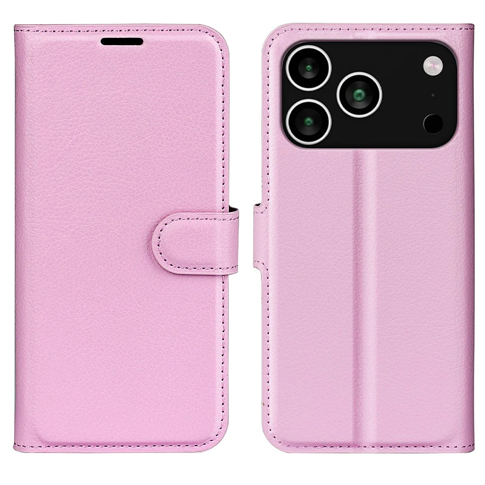 AMORUS For iPhone 17 Pro Max Wallet Case Litchi Texture Shockproof Leather Flip Stand Phone Cover - Pink