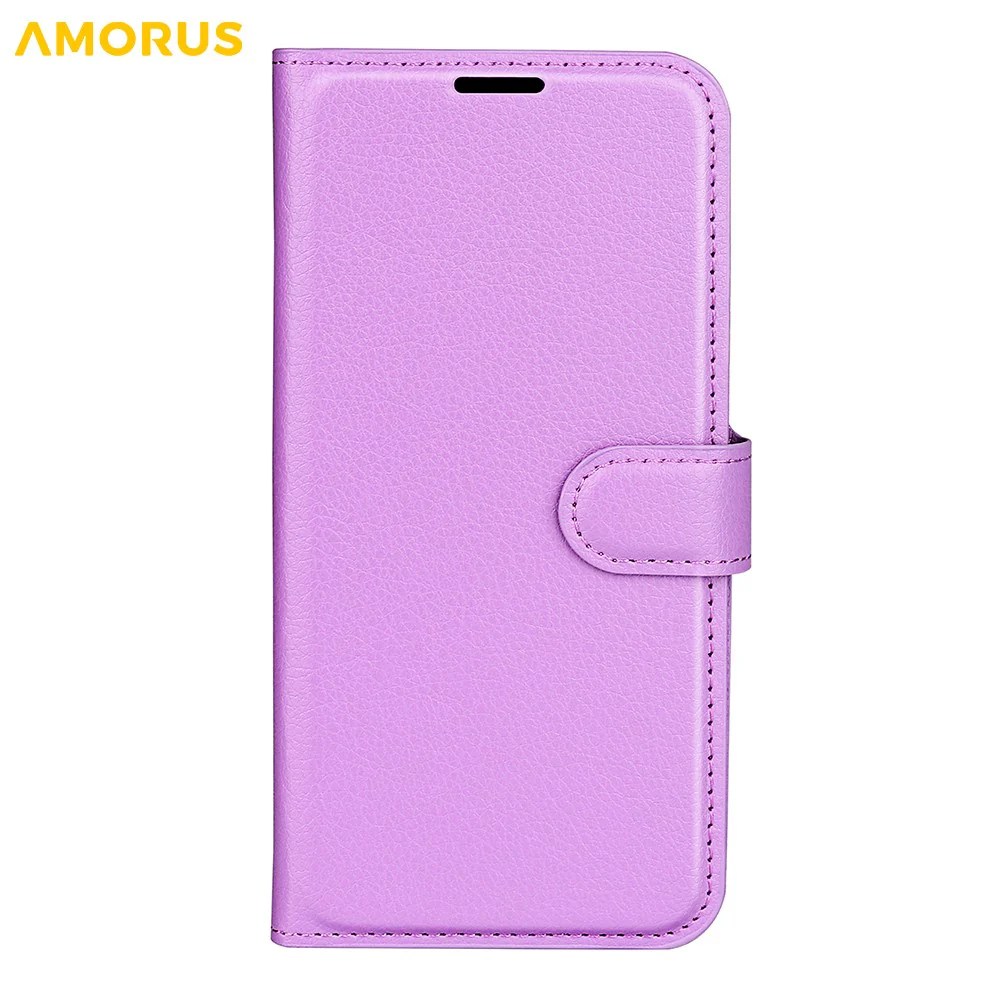 AMORUS For iPhone 17 Pro Max Wallet Case Litchi Texture Shockproof Leather Flip Stand Phone Cover - Purple - Image 5
