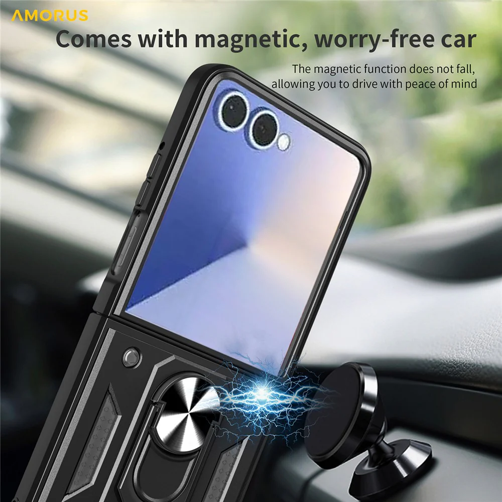 AMORUS For Samsung Galaxy Z Flip7 5G Case Kickstand PC + TPU Phone Cover - Green - Image 3