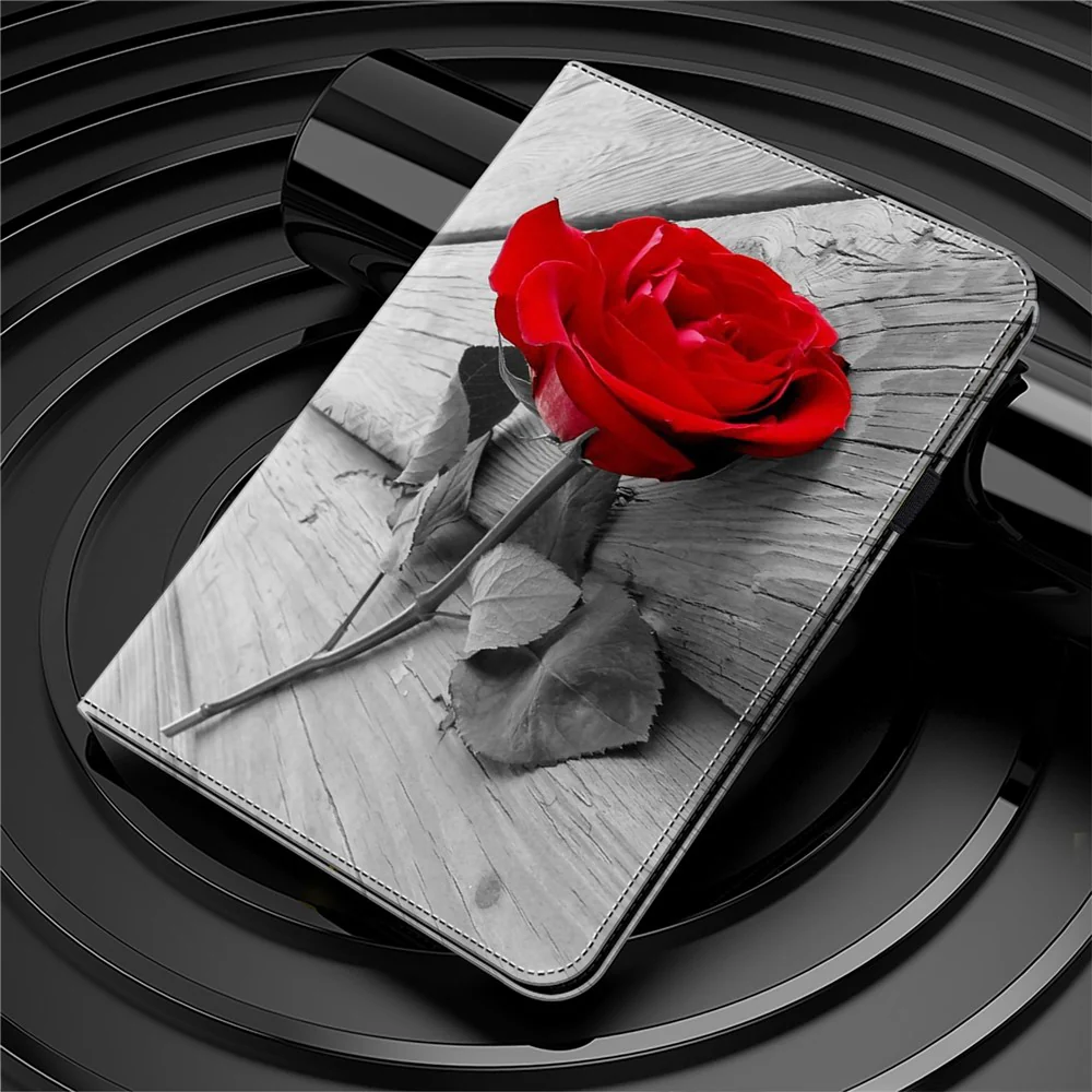 Anti-scratch PU Leather Tablet Case For Lenovo Tab P11 Gen 2 Pattern Printing Stand Card Holder Cover - Rose - Image 6