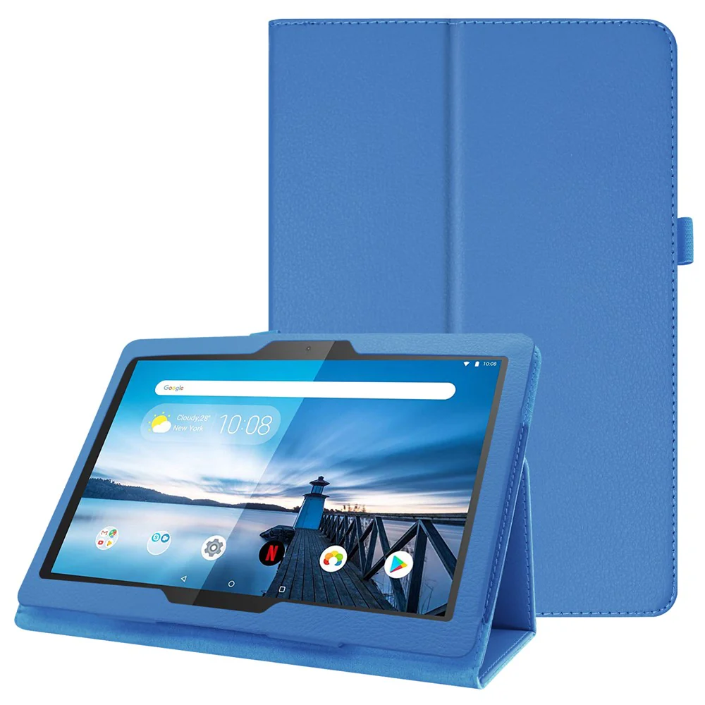 Anti-scratch Shockproof Litchi Texture Leather Stand Protective Phone Case Cover for Lenovo Tab M10 TB-X605F - Baby Blue
