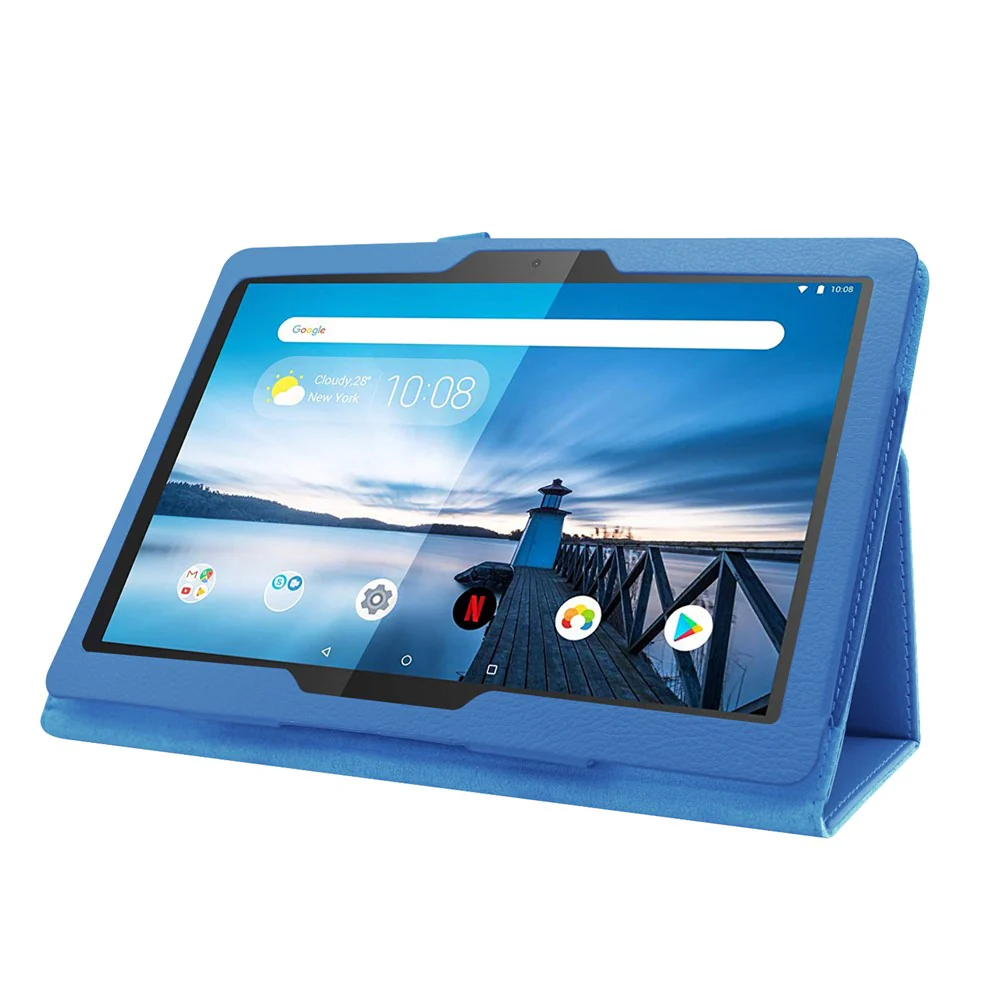 Anti-scratch Shockproof Litchi Texture Leather Stand Protective Phone Case Cover for Lenovo Tab M10 TB-X605F - Baby Blue - Image 5