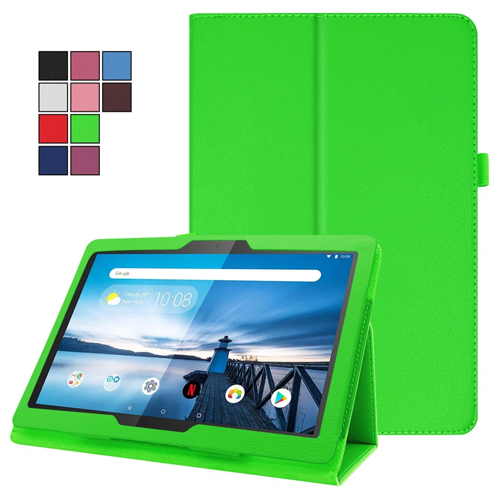 Anti-scratch Shockproof Litchi Texture Leather Stand Protective Phone Case Cover for Lenovo Tab M10 TB-X605F - Green - Image 2