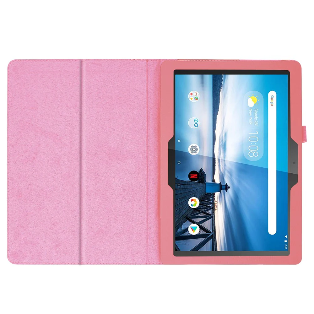 Anti-scratch Shockproof Litchi Texture Leather Stand Protective Phone Case Cover for Lenovo Tab M10 TB-X605F - Pink - Image 3