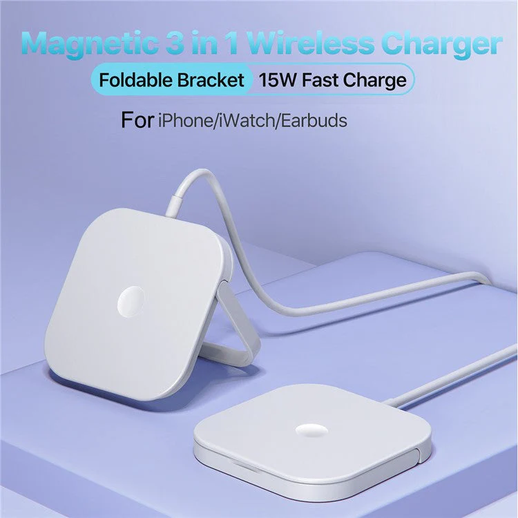 AP08 15W Max Wireless Charger Magnetic Charging Dock with Foldable Bracket for iWatch / Phone / Earbuds - Image 3