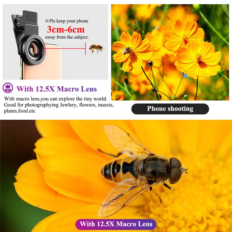 APEXEL 0.45x Universal Super Wide Angle 12.5x Macro SLR Effect External Camera Phone Lens - Image 6