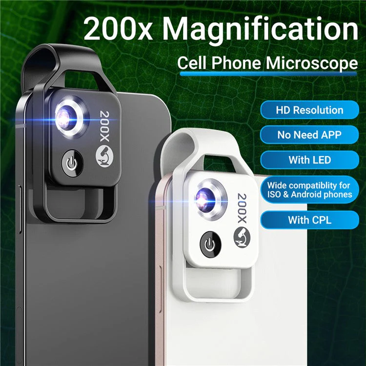 APEXEL APL-MS002CWH 200X Mobile Phone HD CPL Macro Lens Microscope with LED Light - White - Image 3