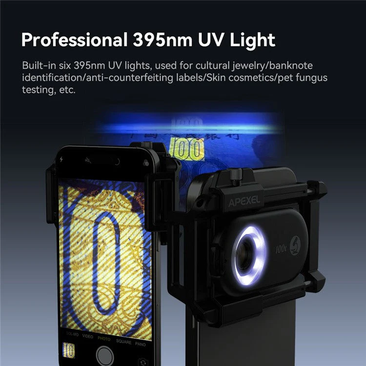 APEXEL APL-MS100 Mobile Phone Holder Clip 100x Magnification Microscope with CPL Filter - Image 6