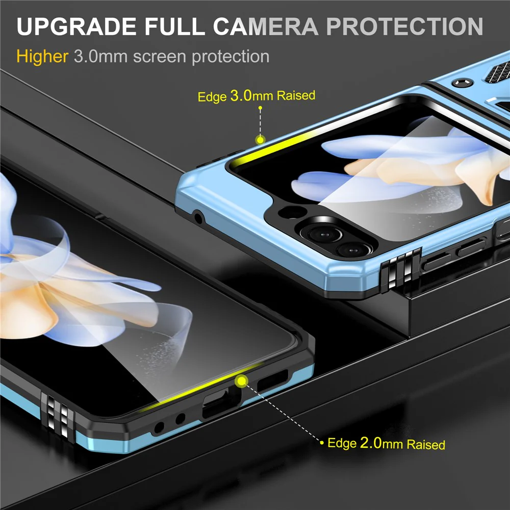 Armor Series For Samsung Galaxy Z Flip7 FE 5G / Z Flip6 5G Case Ring Kickstand PC+TPU Phone Cover - Baby Blue - Image 3