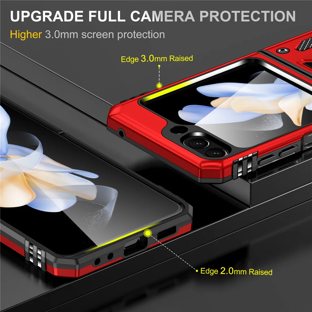 Armor Series For Samsung Galaxy Z Flip7 FE 5G / Z Flip6 5G Case Ring Kickstand PC+TPU Phone Cover - Red - Image 3