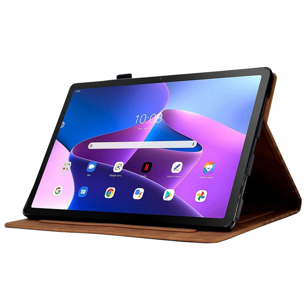 Auto Wake / Sleep Shockproof Case for Lenovo Tab M10 Plus (3rd Gen) / Xiaoxin Pad 2022 10.6 inch Pattern Imprinted Anti-Drop Cover Solid Color Stitching Tablet Leather Stand Case with Card Slots - Brown - Image 3