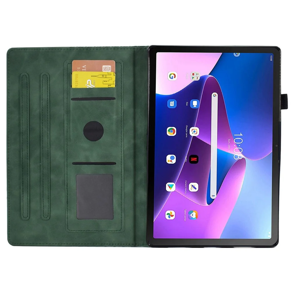 Auto Wake / Sleep Shockproof Case for Lenovo Tab M10 Plus (3rd Gen) / Xiaoxin Pad 2022 10.6 inch Pattern Imprinted Anti-Drop Cover Solid Color Stitching Tablet Leather Stand Case with Card Slots - Green - Image 2