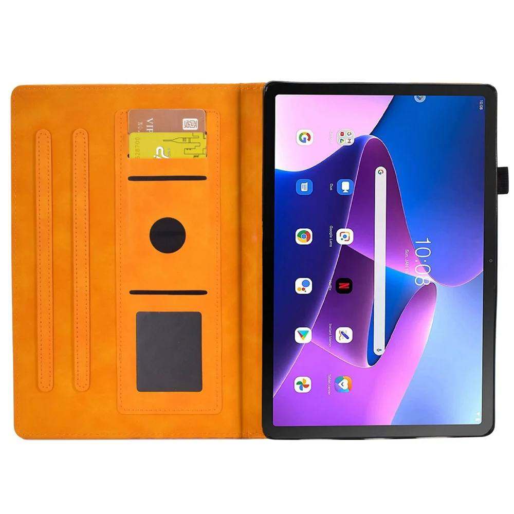 Auto Wake / Sleep Shockproof Case for Lenovo Tab M10 Plus (3rd Gen) / Xiaoxin Pad 2022 10.6 inch Pattern Imprinted Anti-Drop Cover Solid Color Stitching Tablet Leather Stand Case with Card Slots - Khaki - Image 2