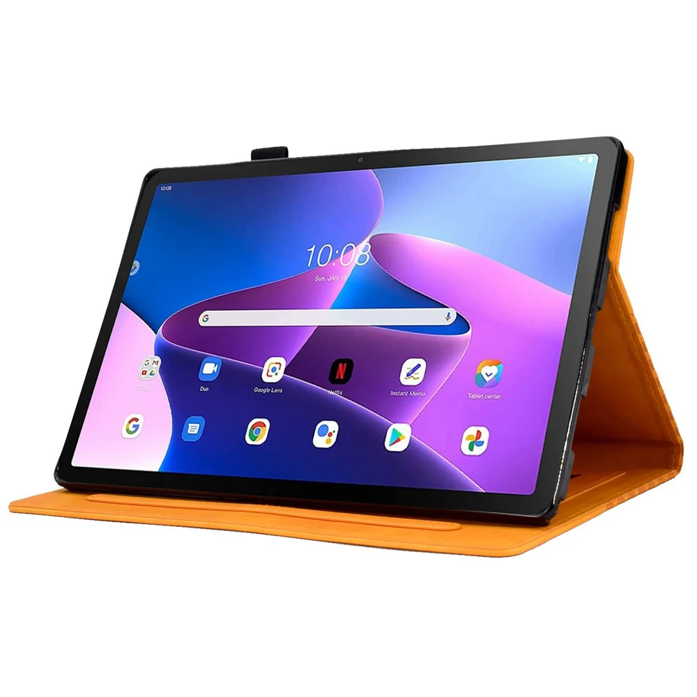 Auto Wake / Sleep Shockproof Case for Lenovo Tab M10 Plus (3rd Gen) / Xiaoxin Pad 2022 10.6 inch Pattern Imprinted Anti-Drop Cover Solid Color Stitching Tablet Leather Stand Case with Card Slots - Khaki - Image 3