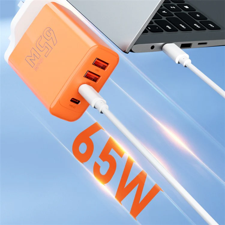 AZEADA 65W Fast Charging Adapter 2 Type-C + 2 USB Portable GaN Wall Charger - Orange / UK Plug - Image 3