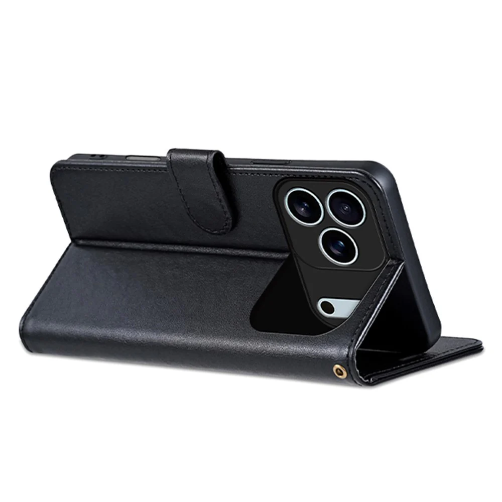 AZNS For iPhone 17 Pro Max Case Anti-Scratch PU Leather Stand Wallet Phone Cover - Black - Image 3