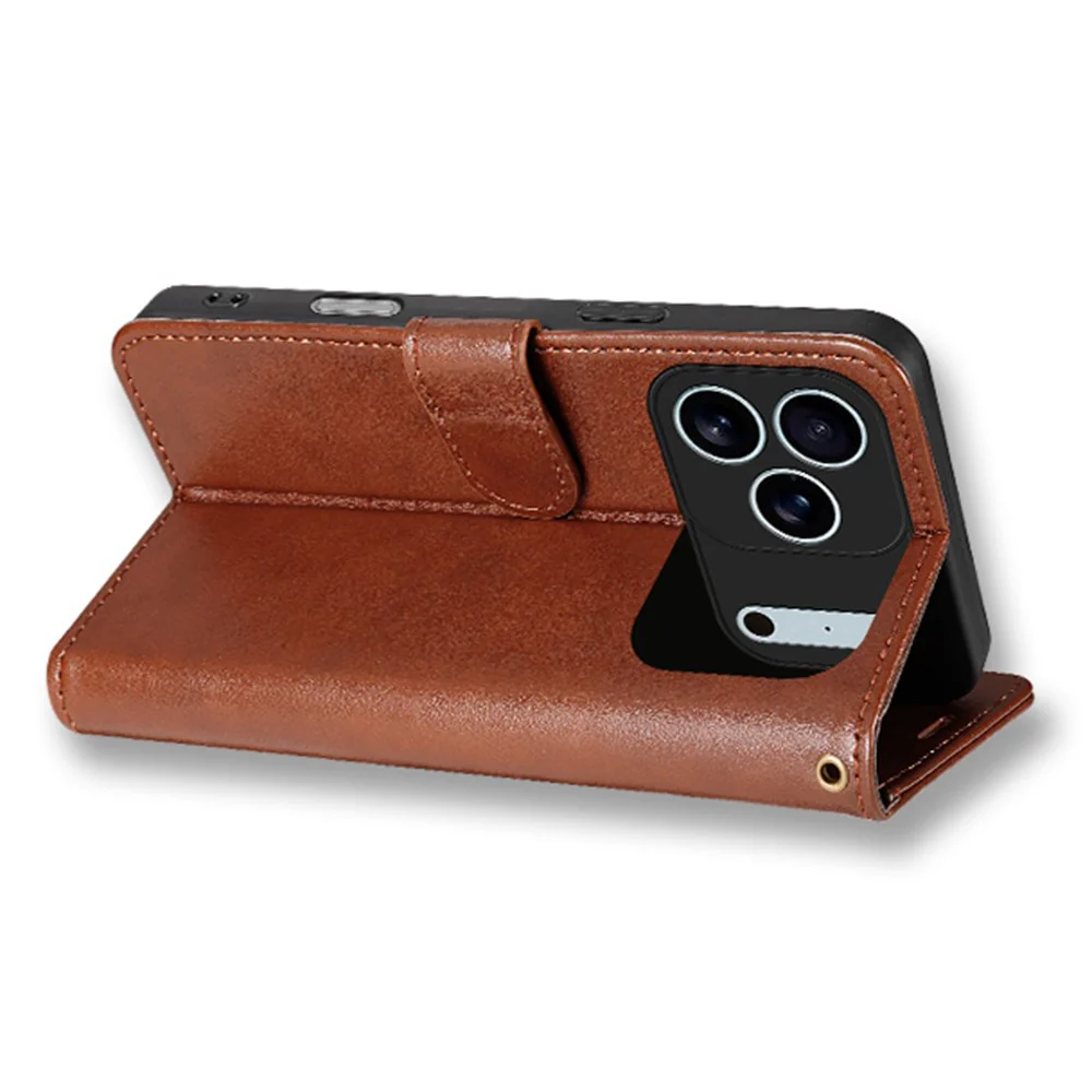 AZNS For iPhone 17 Pro Max Case Anti-Scratch PU Leather Stand Wallet Phone Cover - Brown - Image 3