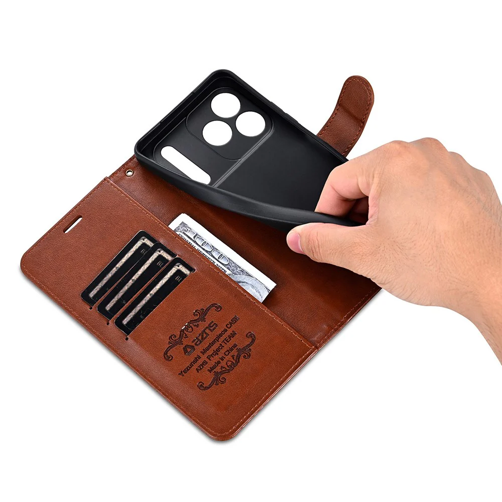 AZNS For iPhone 17 Pro Max Case Anti-Scratch PU Leather Stand Wallet Phone Cover - Brown - Image 4