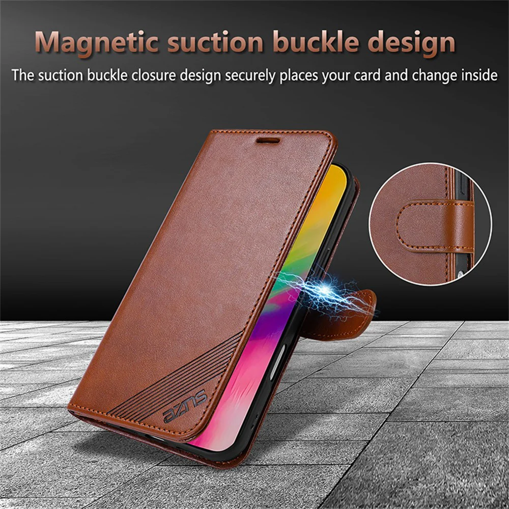 AZNS For iPhone 17 Pro Max Case Anti-Scratch PU Leather Stand Wallet Phone Cover - Brown - Image 7