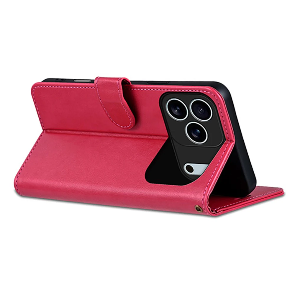 AZNS For iPhone 17 Pro Max Case Anti-Scratch PU Leather Stand Wallet Phone Cover - Red - Image 3