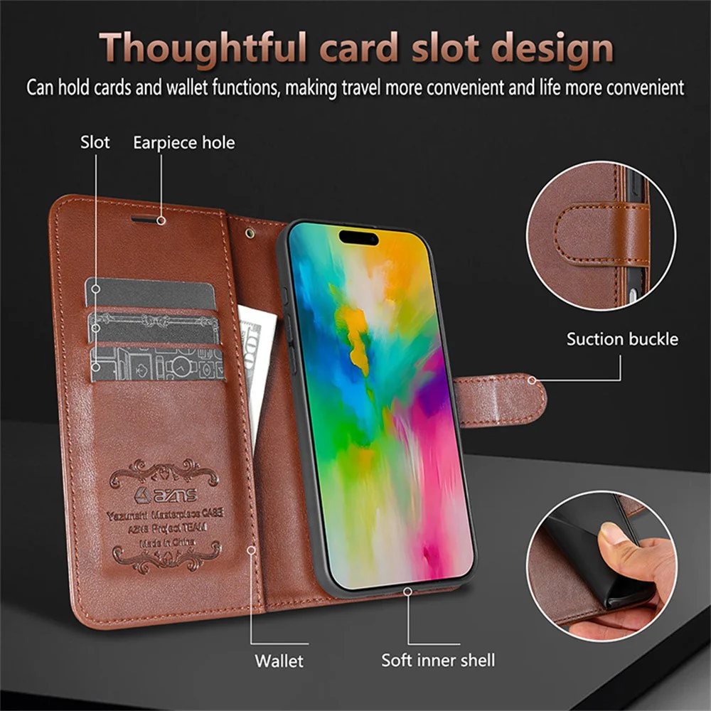 AZNS For iPhone 17 Pro Max Case Anti-Scratch PU Leather Stand Wallet Phone Cover - Red - Image 5